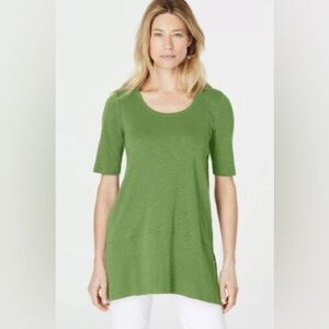 J Jill | Pima Dipped Hem Tunic Size S Green Short Sleeves Pullover Scoop Neck